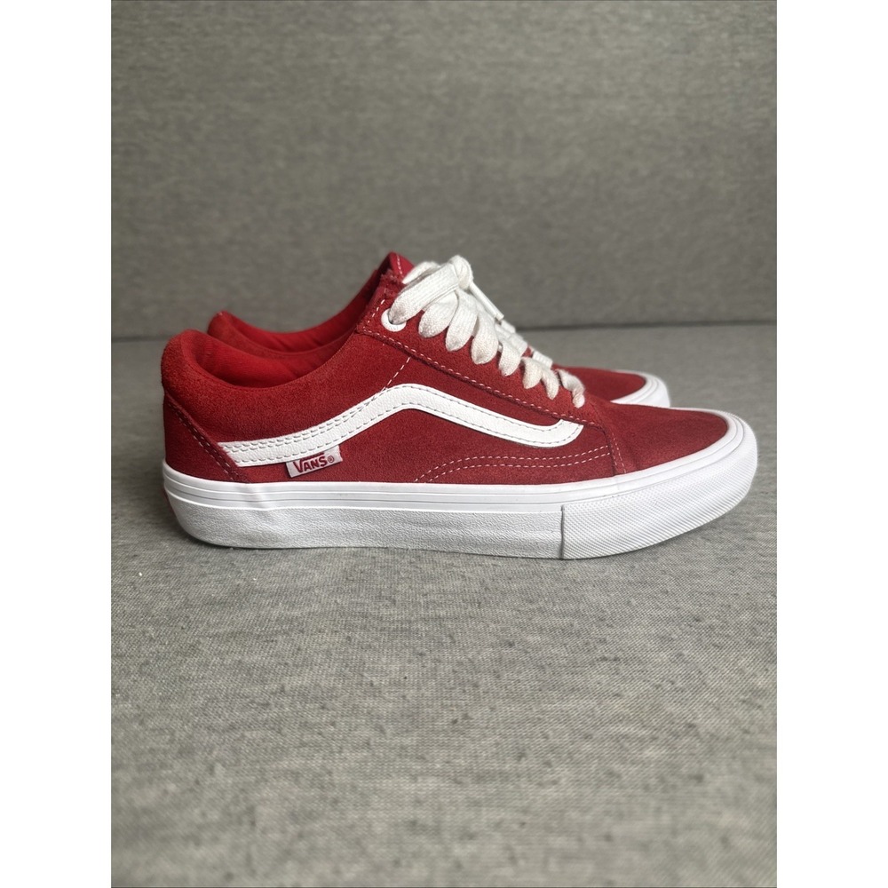Vans Old Skool Pro Shoes Mens Size 6.5 Red White Suede Skate Sneaker